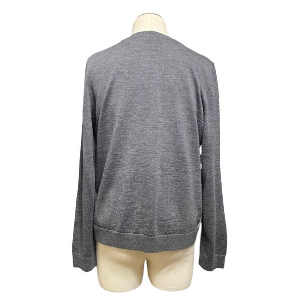 Talbots Womens Gray Color Block Italian Merino Wool Cardigan Work Twin Set Sz LP - Picture 6 of 16